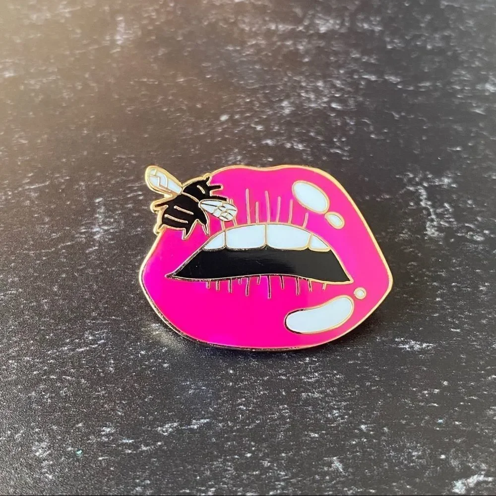 Bee Stung Pink Lips Sexy Plump Luscious Enamel Pin/ Brooch Lapel